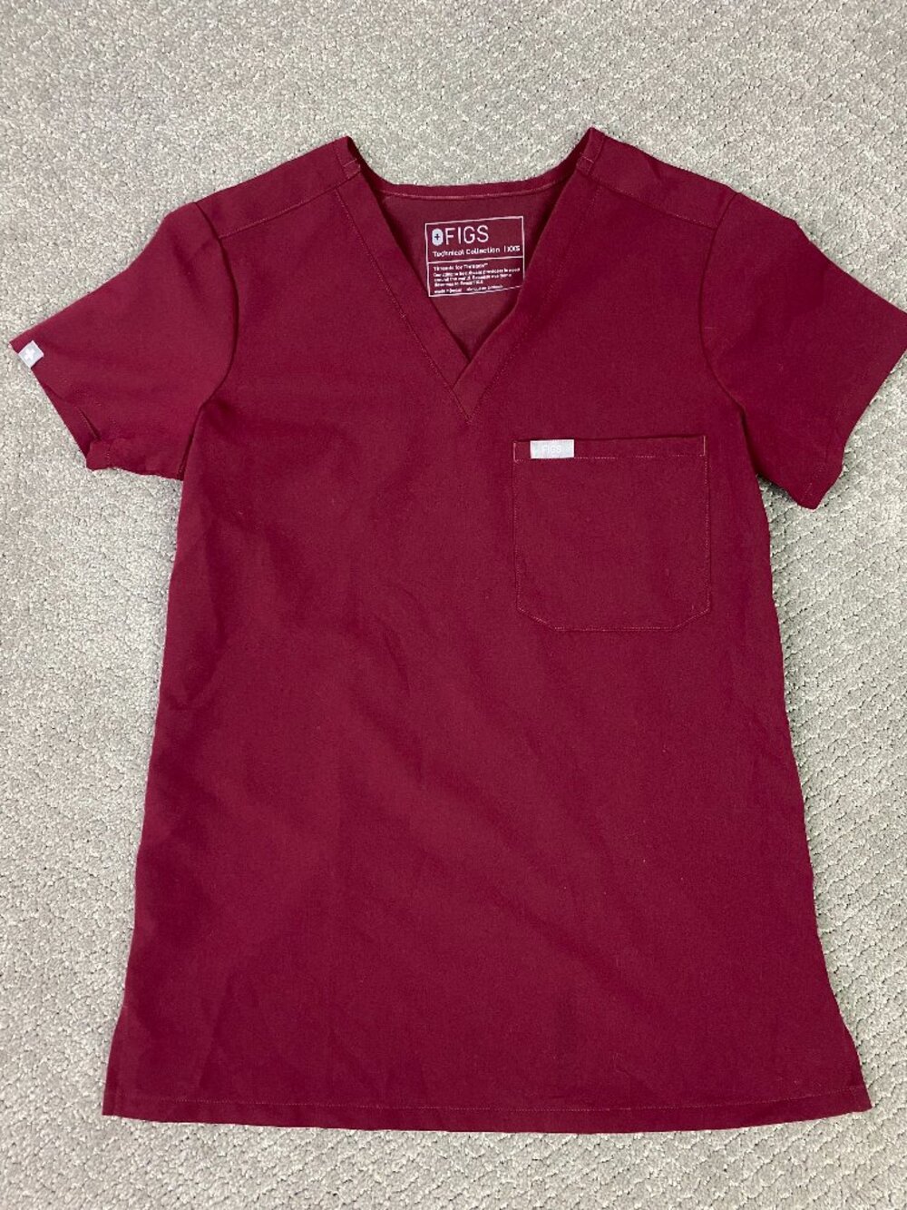 Figs Catarina One Pocket Scrub Top Shirt Womens XXS Burgundy Nurse 1002618